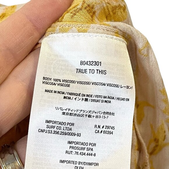 Volcom Stone Of Biscay Cami‎ Smocked Gauzy Floral Yellow Tank Viscose XXL 14 - Picture 6 of 6